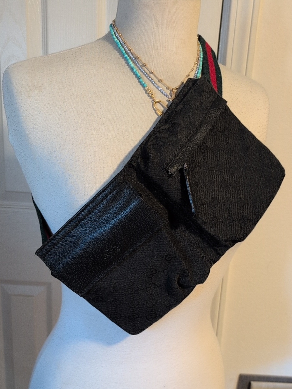 Gucci Black GG Monogram Hip or Side Body Bag with Signature Web Strap - Picture 12 of 12